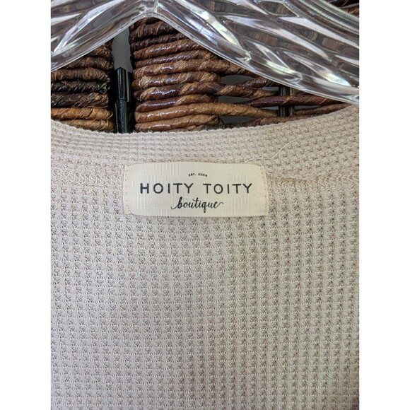 Hoity Toity Boutique Waffle Knit Thermal Twist Tie Top Women's Large Cream Boho - Picture 4 of 7